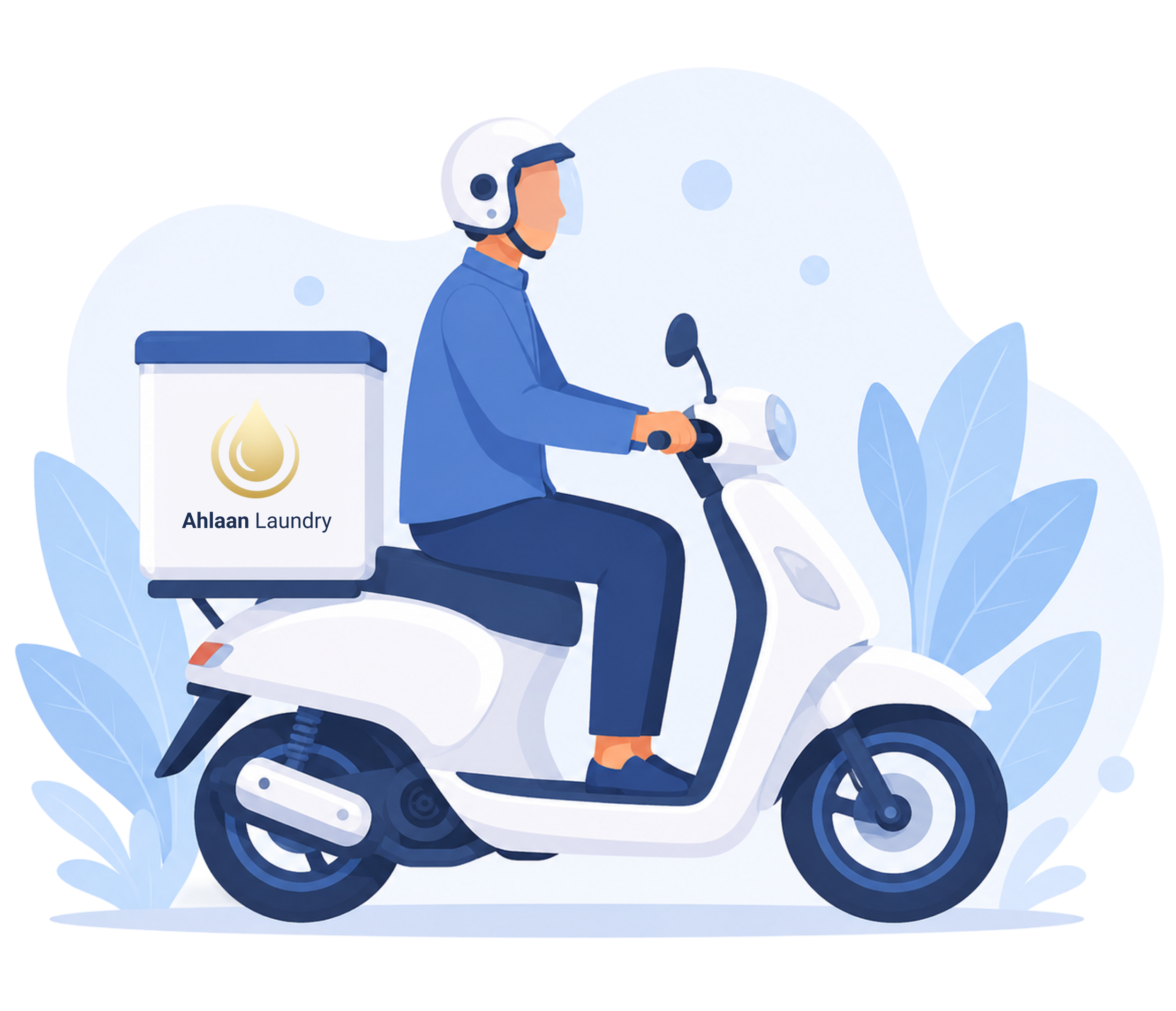 Kurir Ahlaan mengantar cucian dengan motor